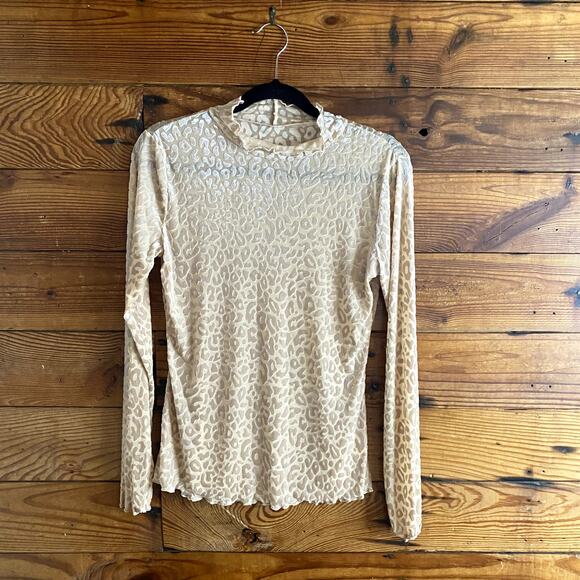 Pink sheer cheetah velvet mock neck top - Picture 1 of 5